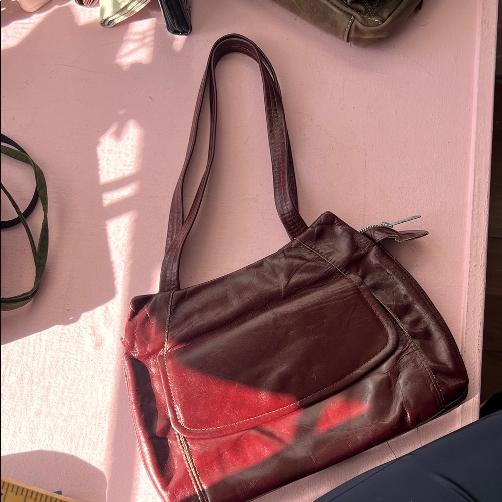 Leather Shoulder Bag in Deep Wine Red vintage bag made in Vancouver